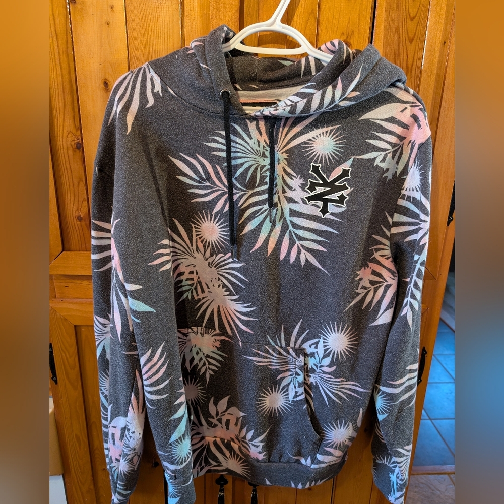 Zoo York Men's Hooded Sweatshirt with Pastel Tropical Print - Charcoal